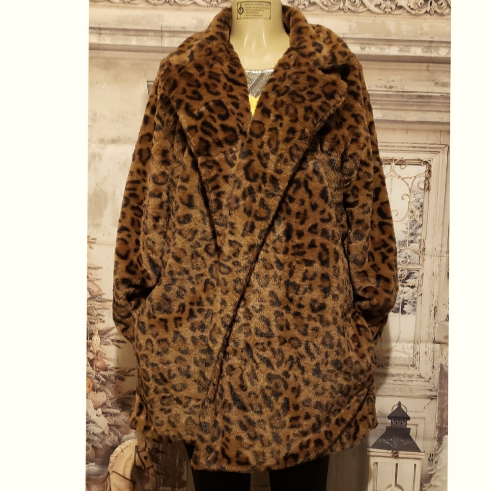 Leopard print coat.